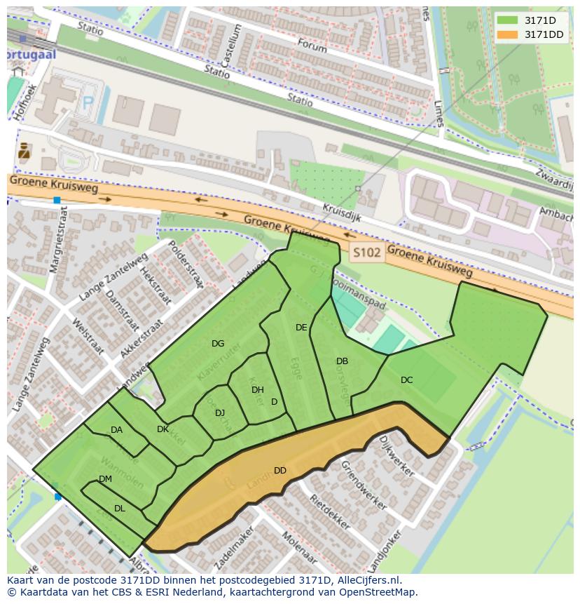 Afbeelding van het postcodegebied 3171 DD op de kaart.