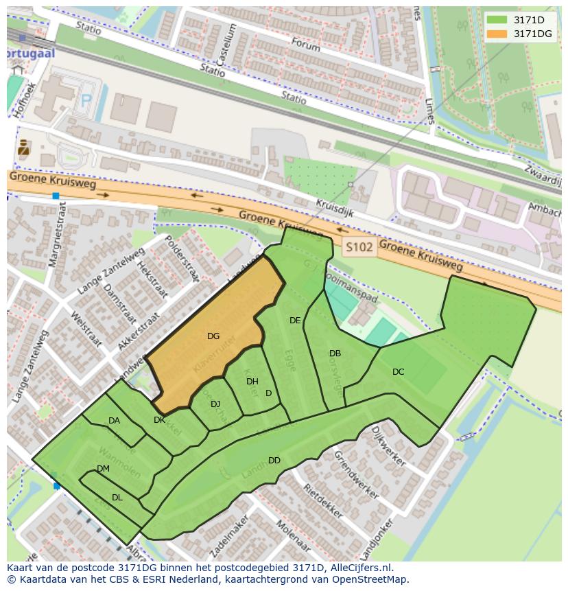 Afbeelding van het postcodegebied 3171 DG op de kaart.