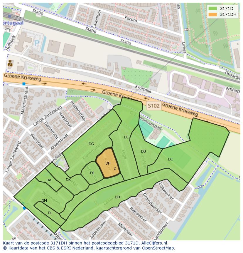 Afbeelding van het postcodegebied 3171 DH op de kaart.