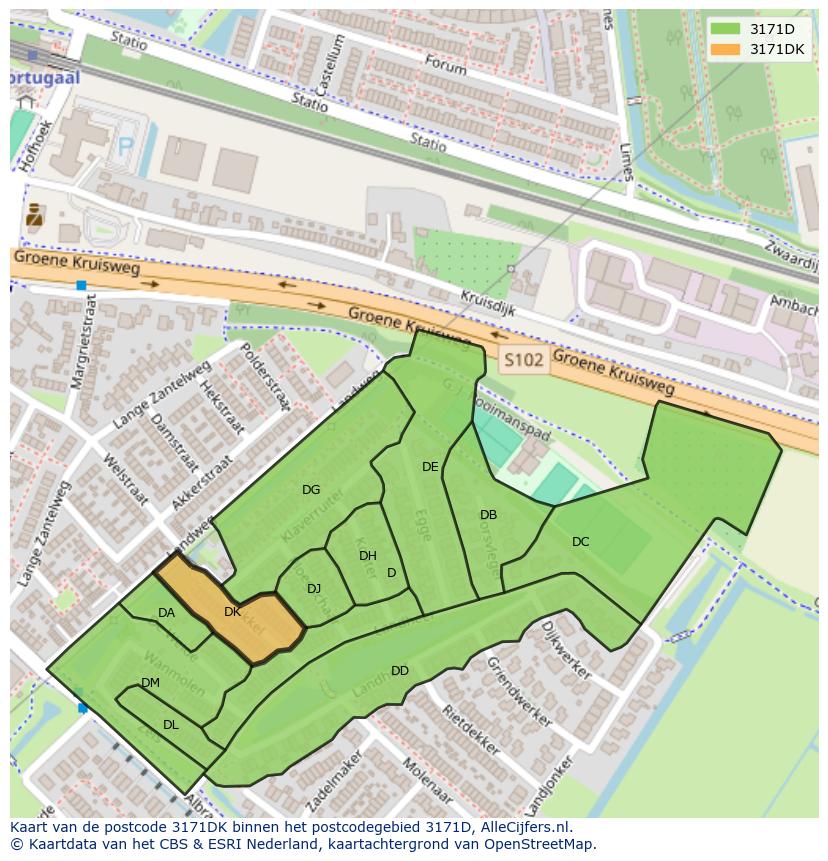 Afbeelding van het postcodegebied 3171 DK op de kaart.