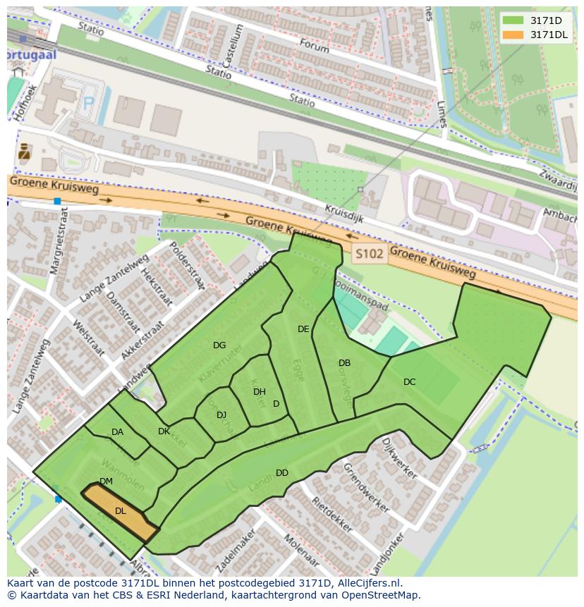 Afbeelding van het postcodegebied 3171 DL op de kaart.