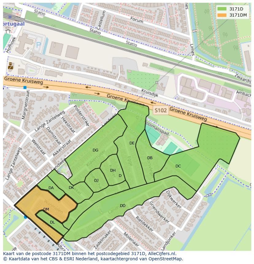 Afbeelding van het postcodegebied 3171 DM op de kaart.