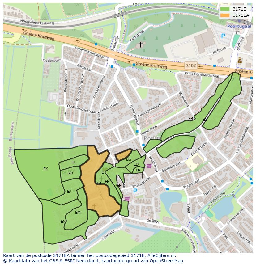 Afbeelding van het postcodegebied 3171 EA op de kaart.