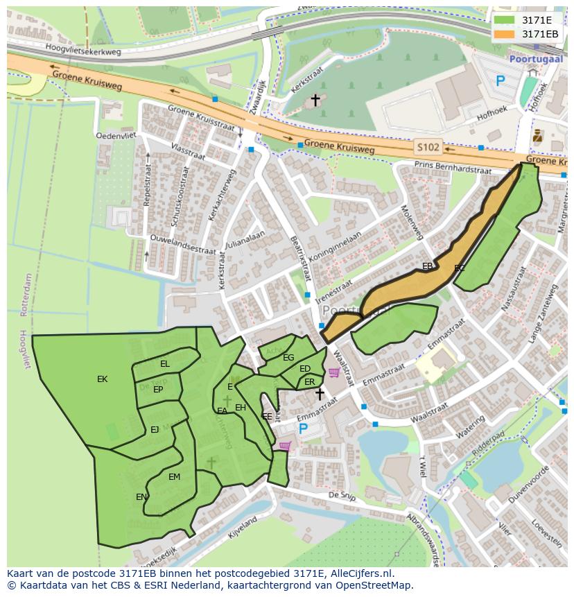 Afbeelding van het postcodegebied 3171 EB op de kaart.