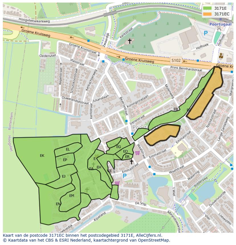 Afbeelding van het postcodegebied 3171 EC op de kaart.