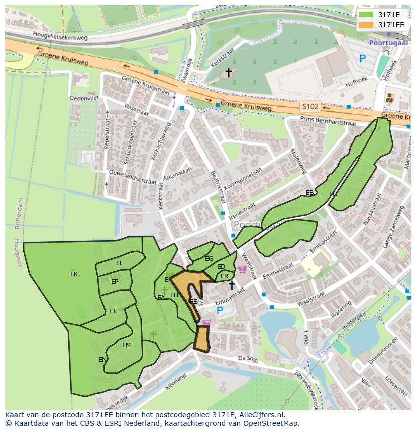 Afbeelding van het postcodegebied 3171 EE op de kaart.