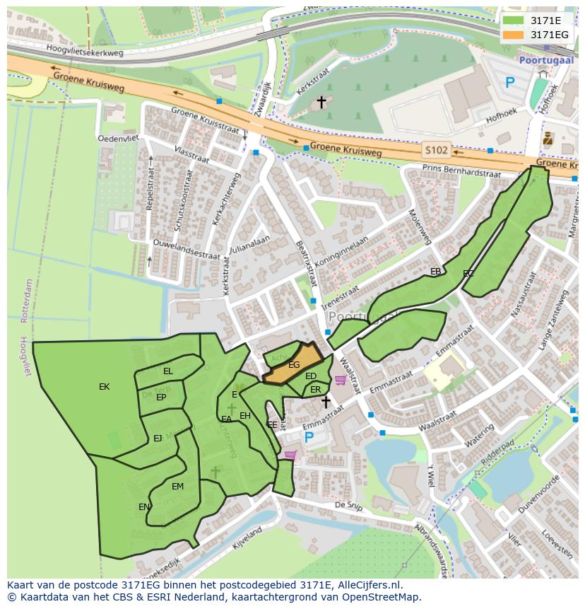 Afbeelding van het postcodegebied 3171 EG op de kaart.