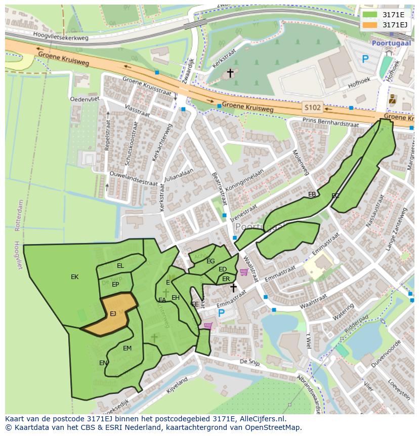 Afbeelding van het postcodegebied 3171 EJ op de kaart.