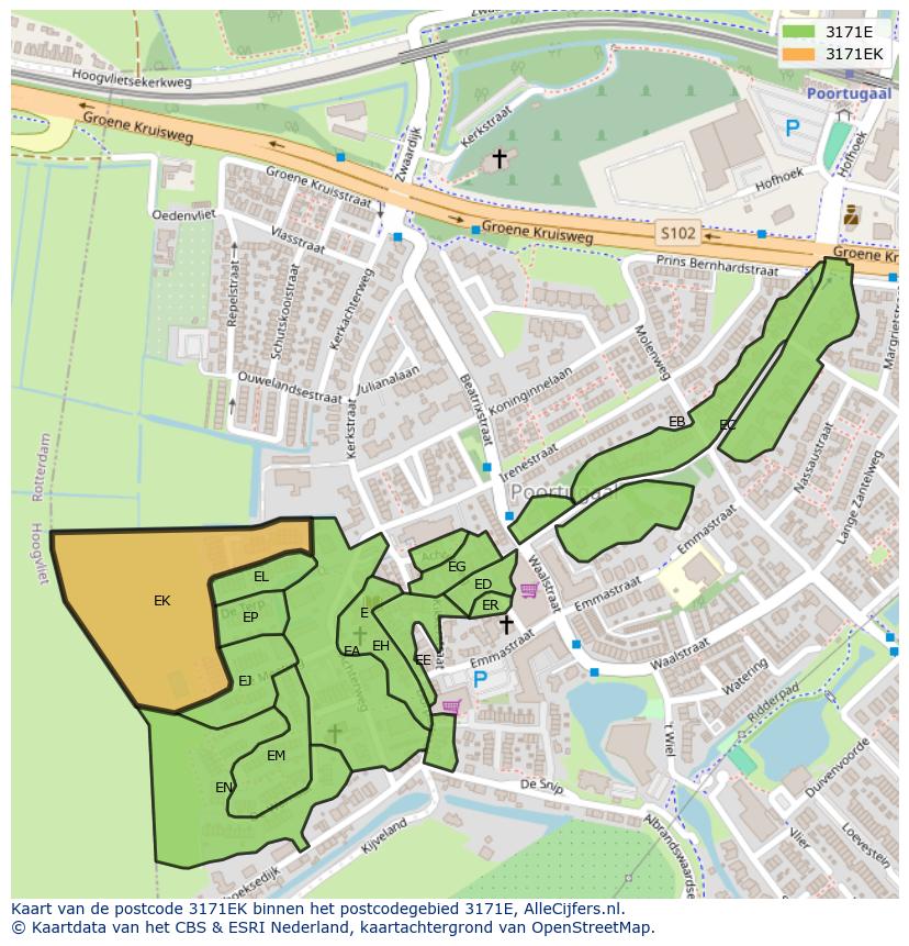 Afbeelding van het postcodegebied 3171 EK op de kaart.
