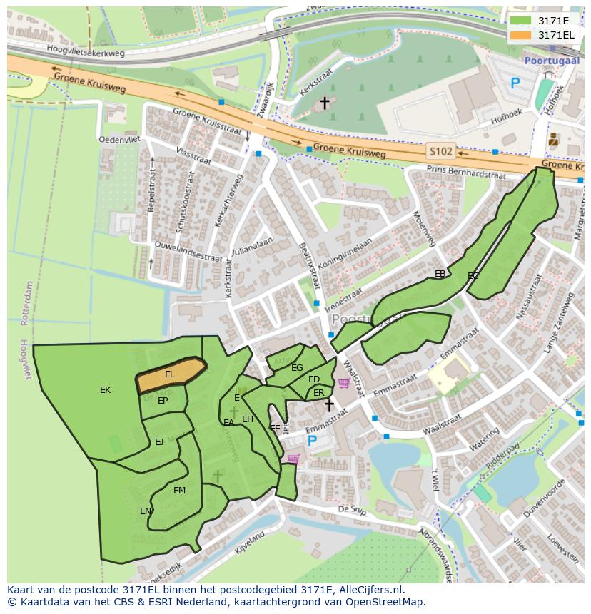 Afbeelding van het postcodegebied 3171 EL op de kaart.