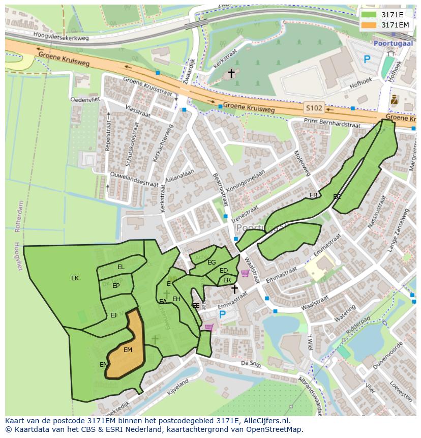 Afbeelding van het postcodegebied 3171 EM op de kaart.