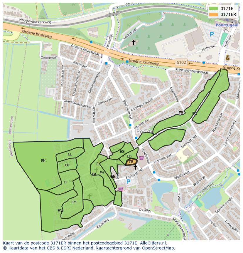 Afbeelding van het postcodegebied 3171 ER op de kaart.