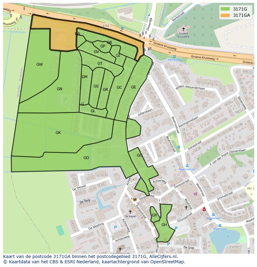 Afbeelding van het postcodegebied 3171 GA op de kaart.