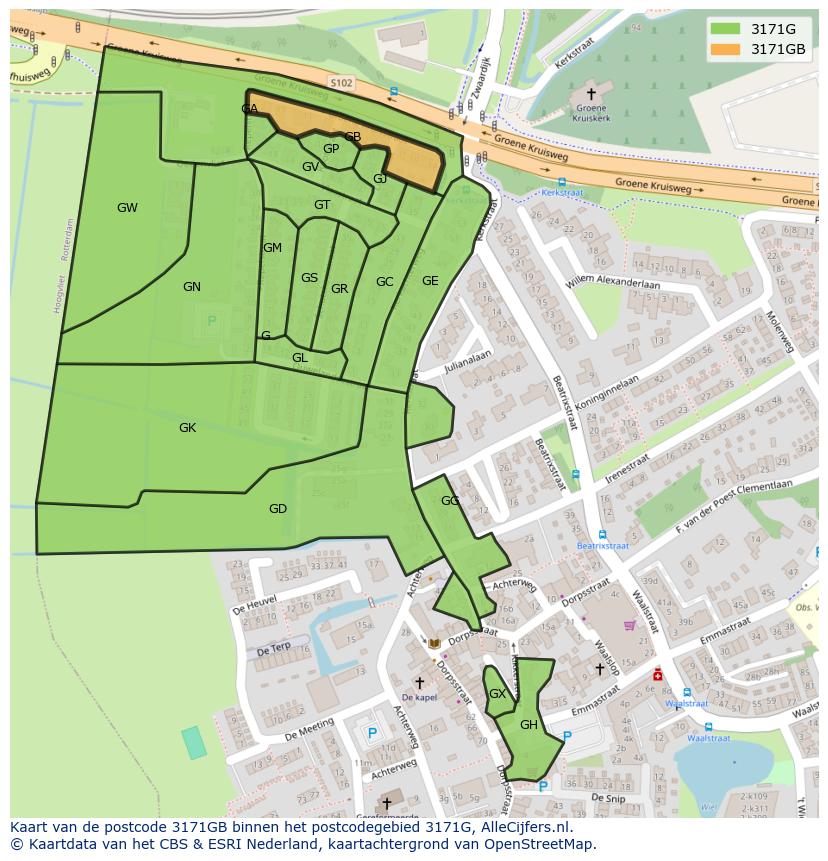 Afbeelding van het postcodegebied 3171 GB op de kaart.