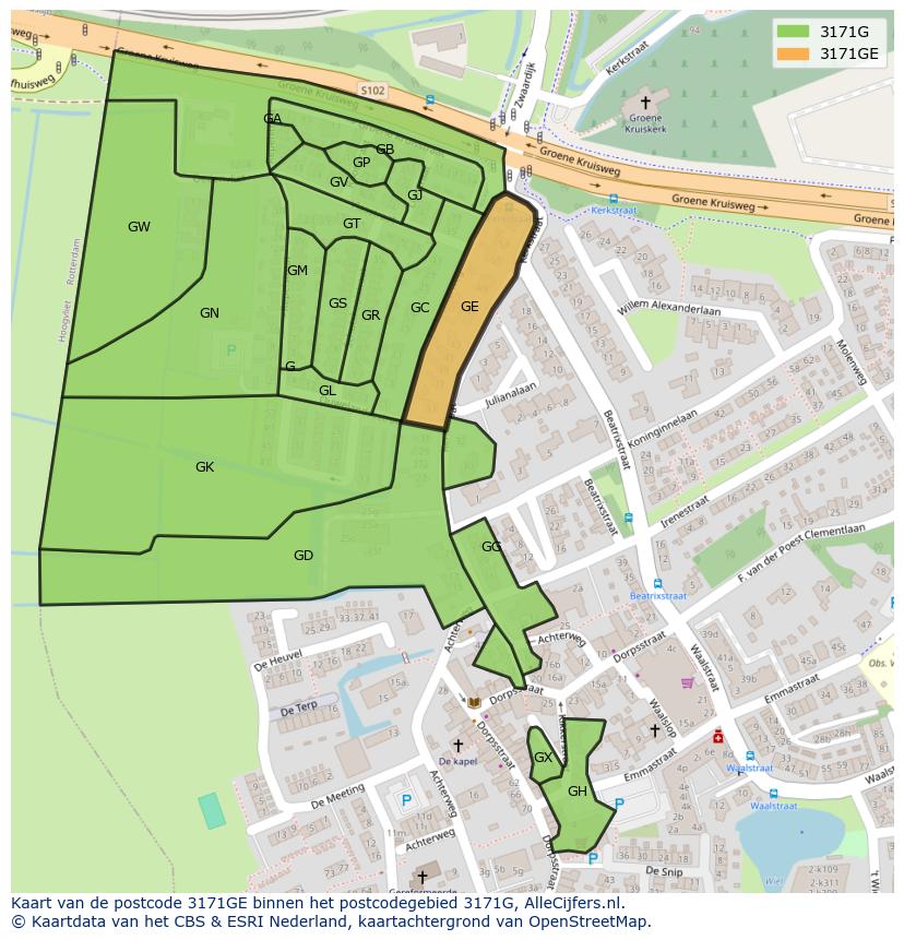 Afbeelding van het postcodegebied 3171 GE op de kaart.