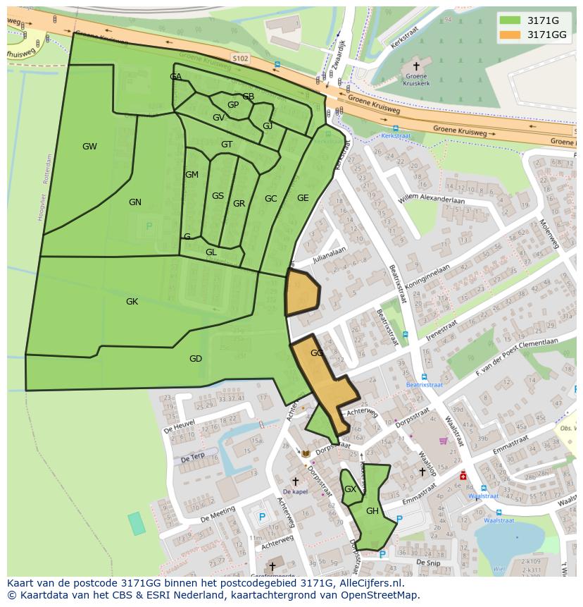 Afbeelding van het postcodegebied 3171 GG op de kaart.
