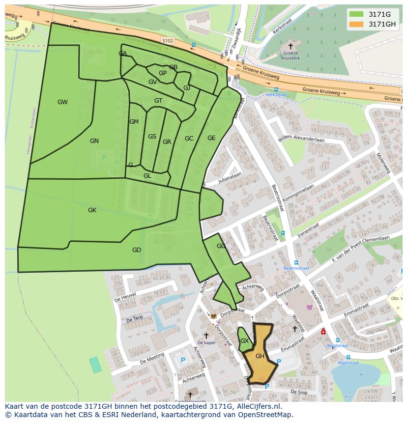 Afbeelding van het postcodegebied 3171 GH op de kaart.