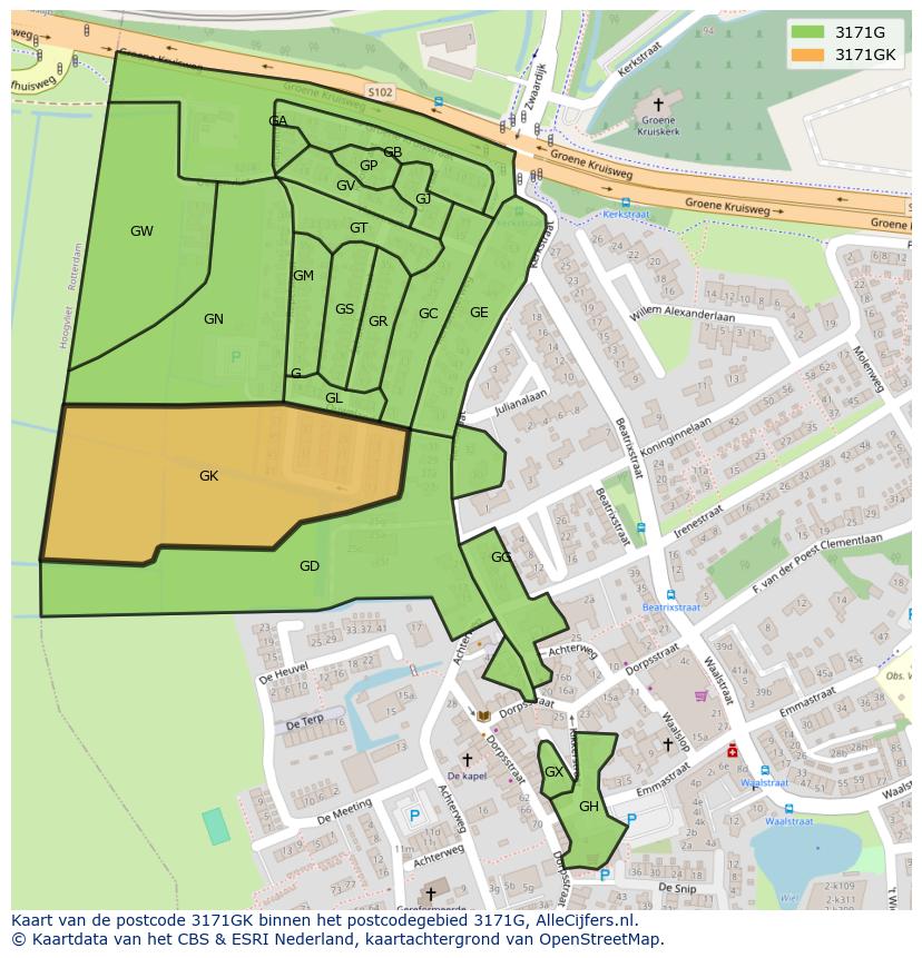Afbeelding van het postcodegebied 3171 GK op de kaart.
