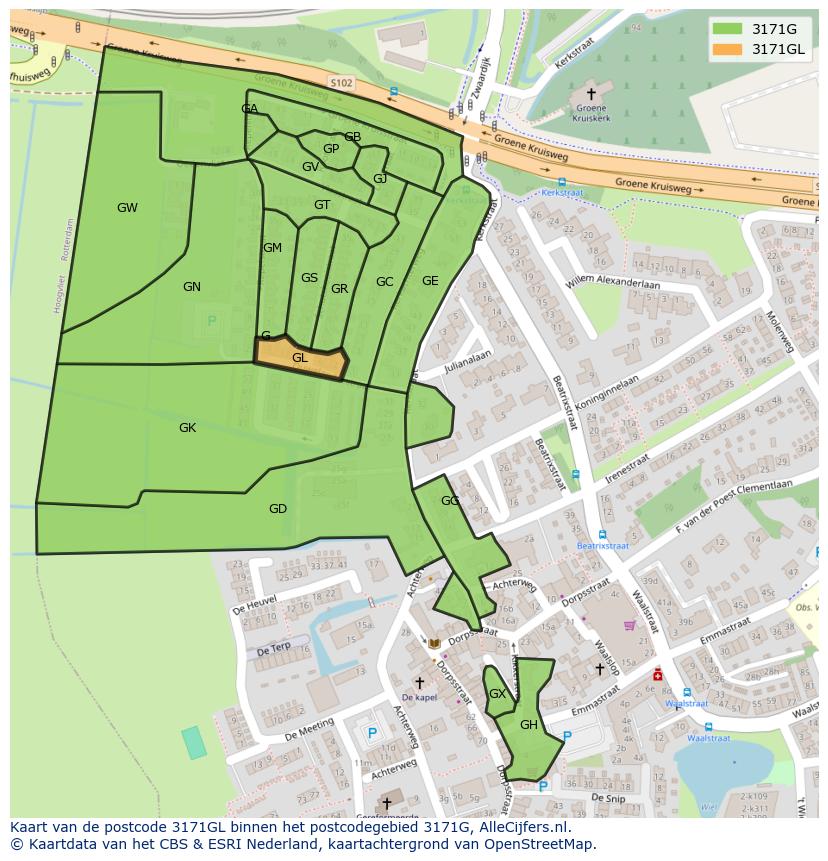 Afbeelding van het postcodegebied 3171 GL op de kaart.