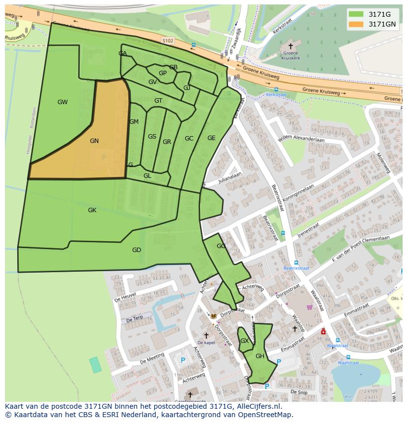 Afbeelding van het postcodegebied 3171 GN op de kaart.