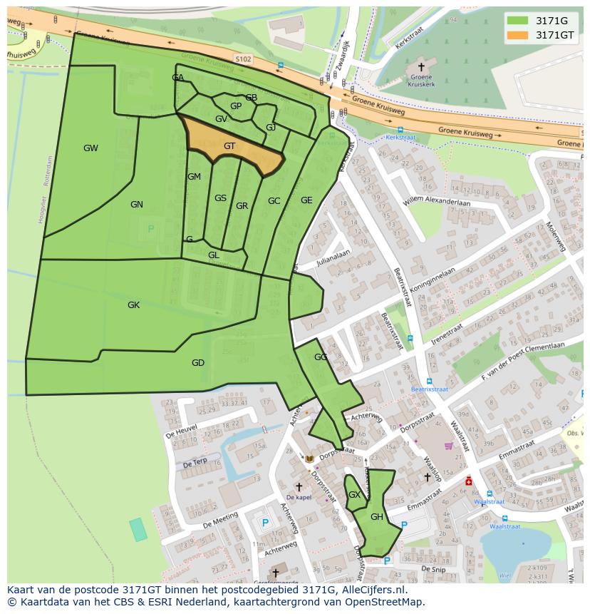 Afbeelding van het postcodegebied 3171 GT op de kaart.
