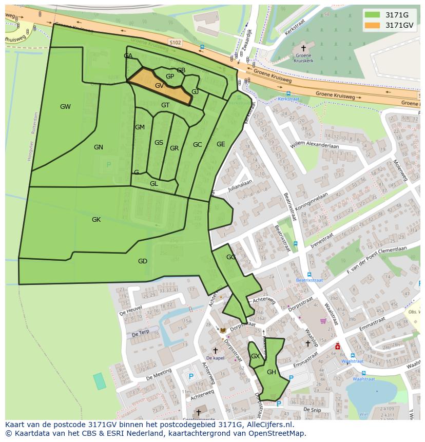 Afbeelding van het postcodegebied 3171 GV op de kaart.