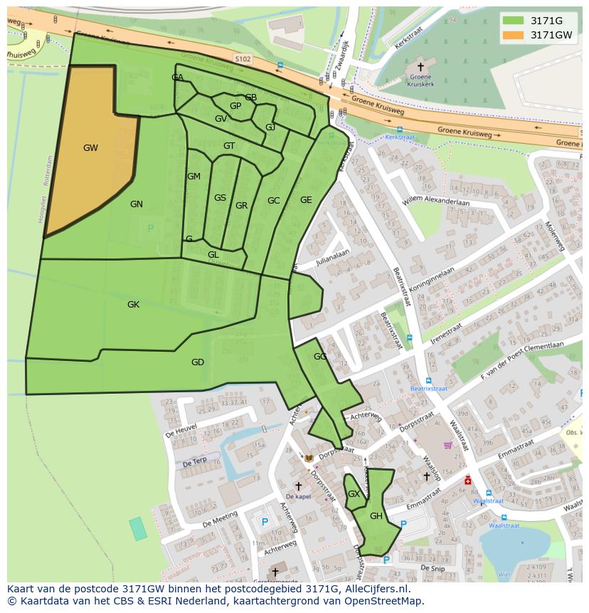Afbeelding van het postcodegebied 3171 GW op de kaart.