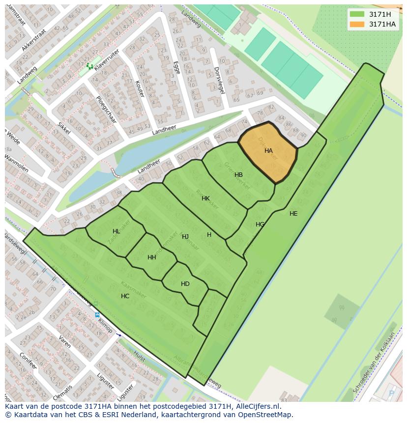 Afbeelding van het postcodegebied 3171 HA op de kaart.