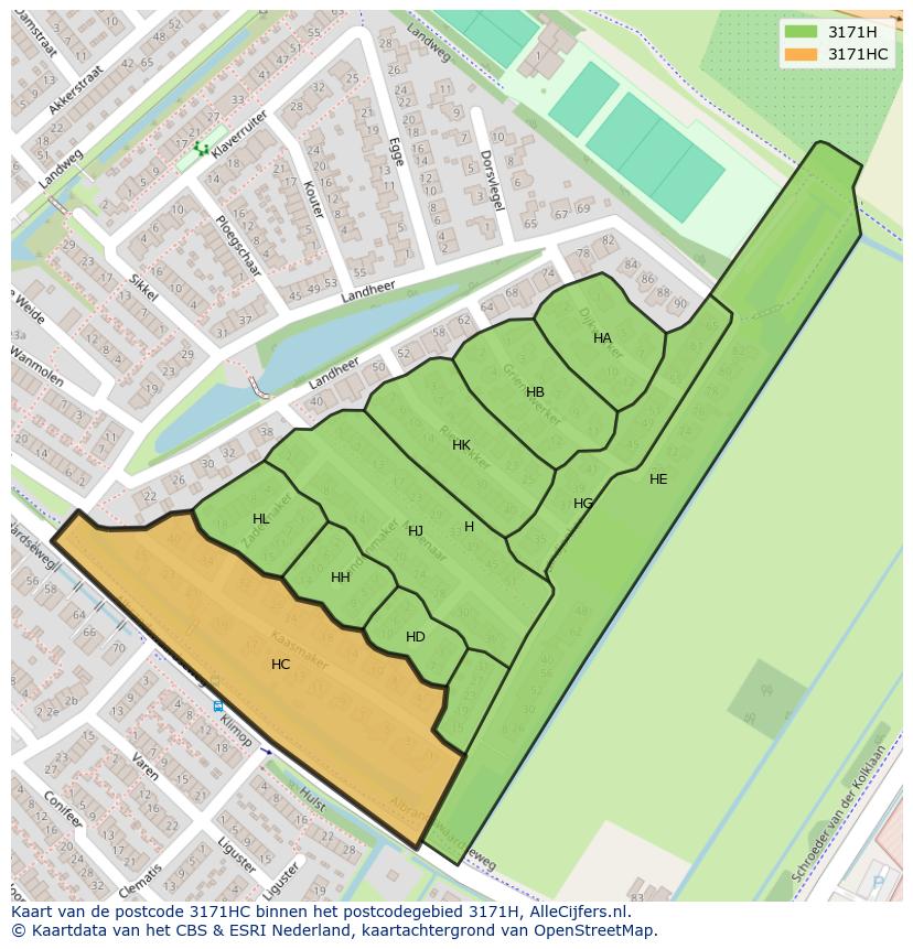 Afbeelding van het postcodegebied 3171 HC op de kaart.