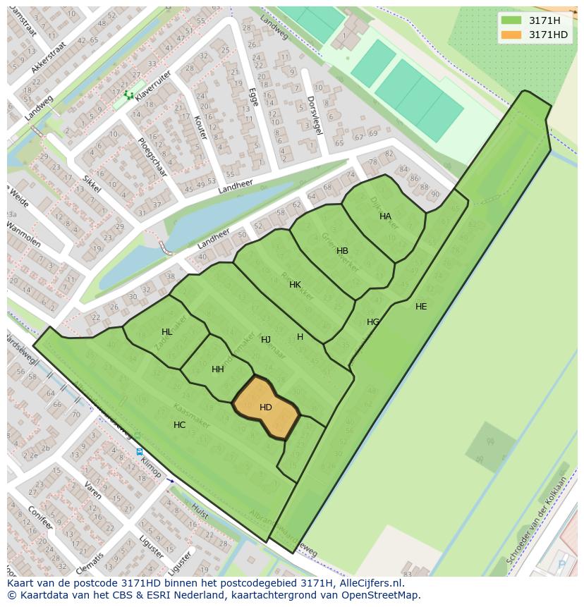 Afbeelding van het postcodegebied 3171 HD op de kaart.