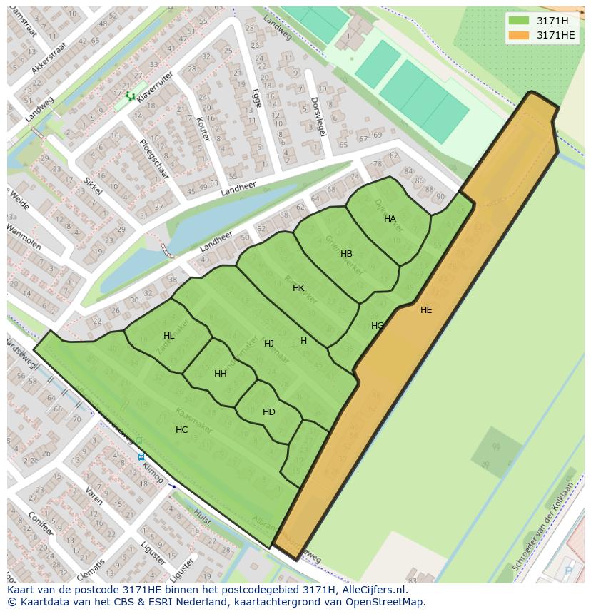 Afbeelding van het postcodegebied 3171 HE op de kaart.