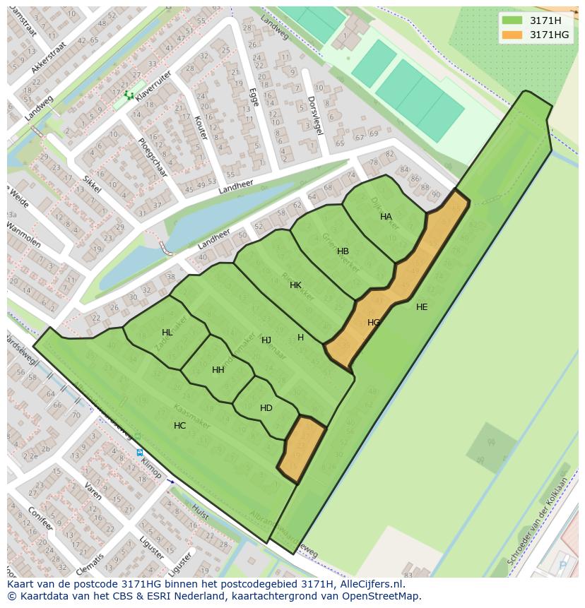 Afbeelding van het postcodegebied 3171 HG op de kaart.
