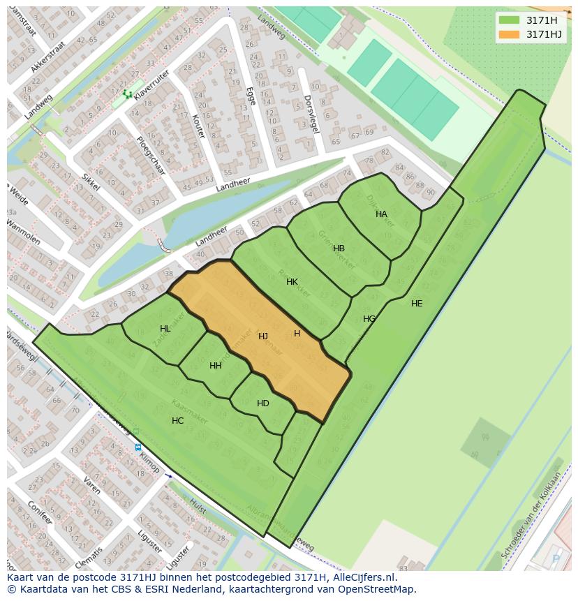 Afbeelding van het postcodegebied 3171 HJ op de kaart.