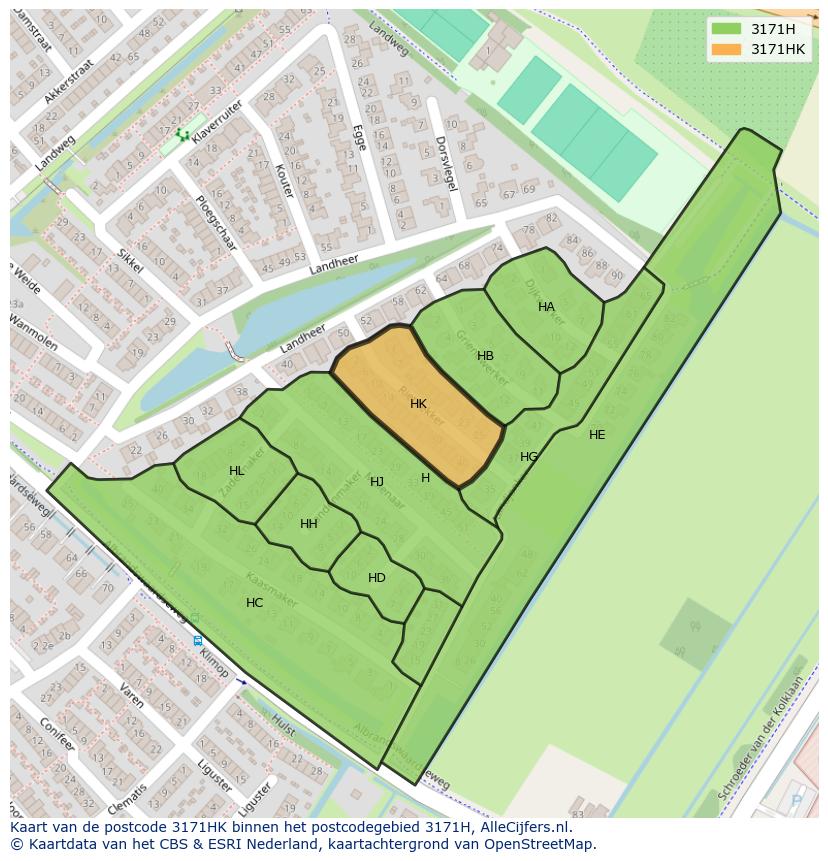 Afbeelding van het postcodegebied 3171 HK op de kaart.