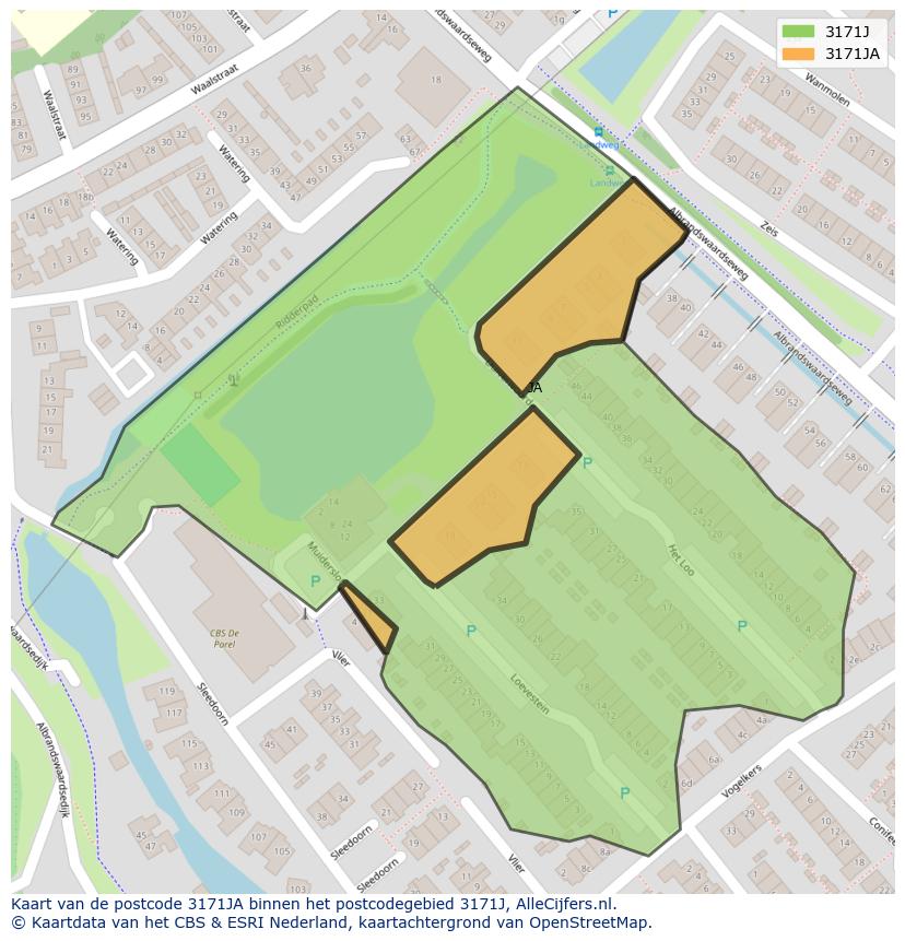 Afbeelding van het postcodegebied 3171 JA op de kaart.