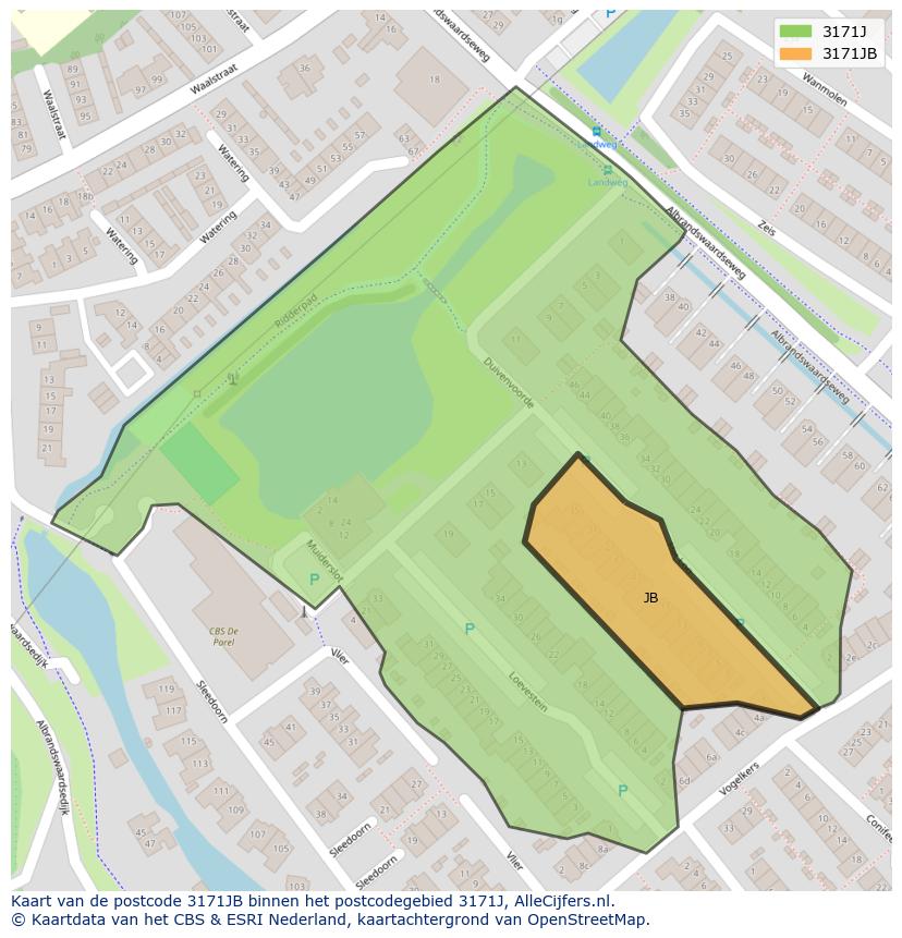 Afbeelding van het postcodegebied 3171 JB op de kaart.