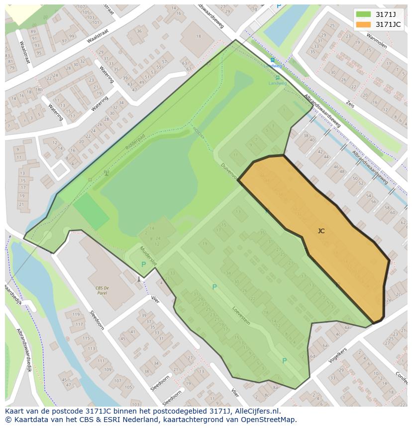 Afbeelding van het postcodegebied 3171 JC op de kaart.