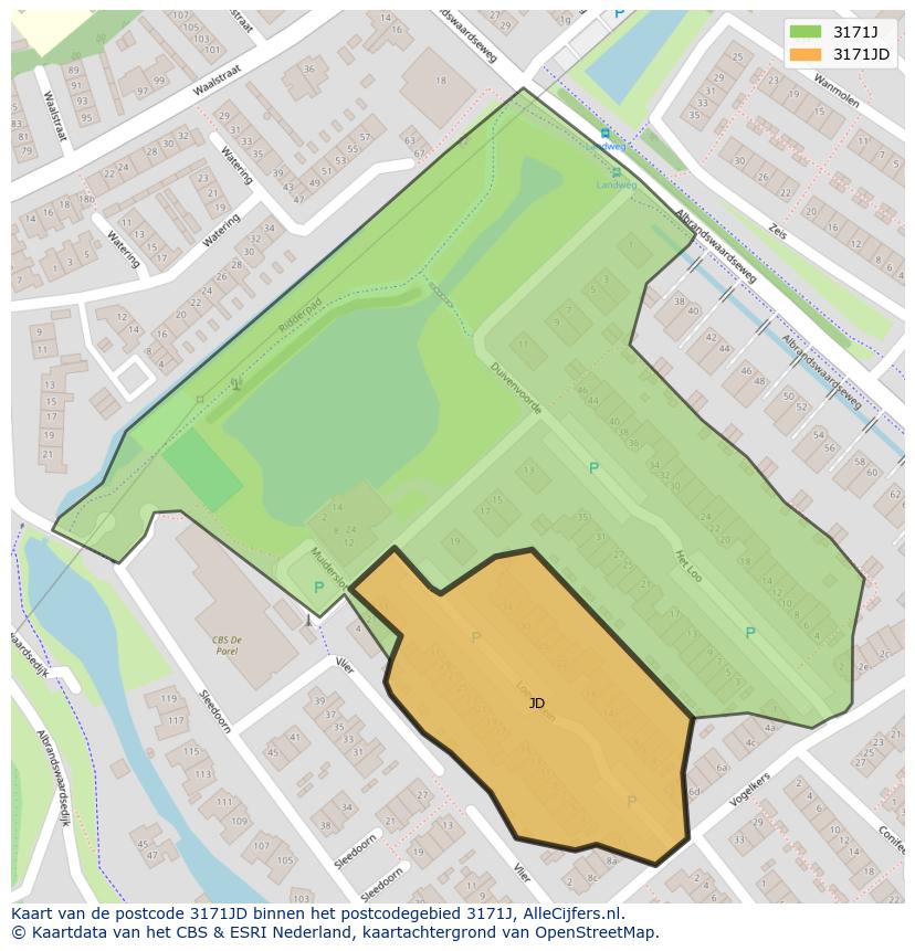 Afbeelding van het postcodegebied 3171 JD op de kaart.
