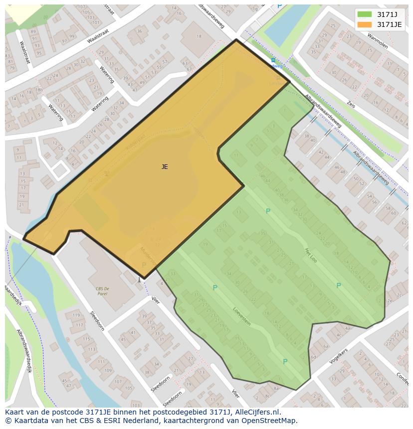 Afbeelding van het postcodegebied 3171 JE op de kaart.