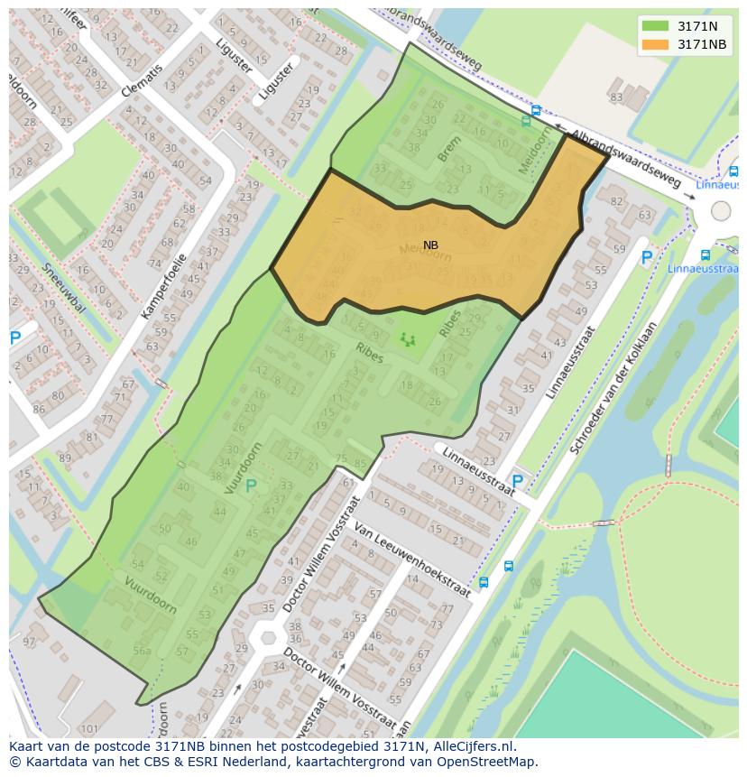 Afbeelding van het postcodegebied 3171 NB op de kaart.