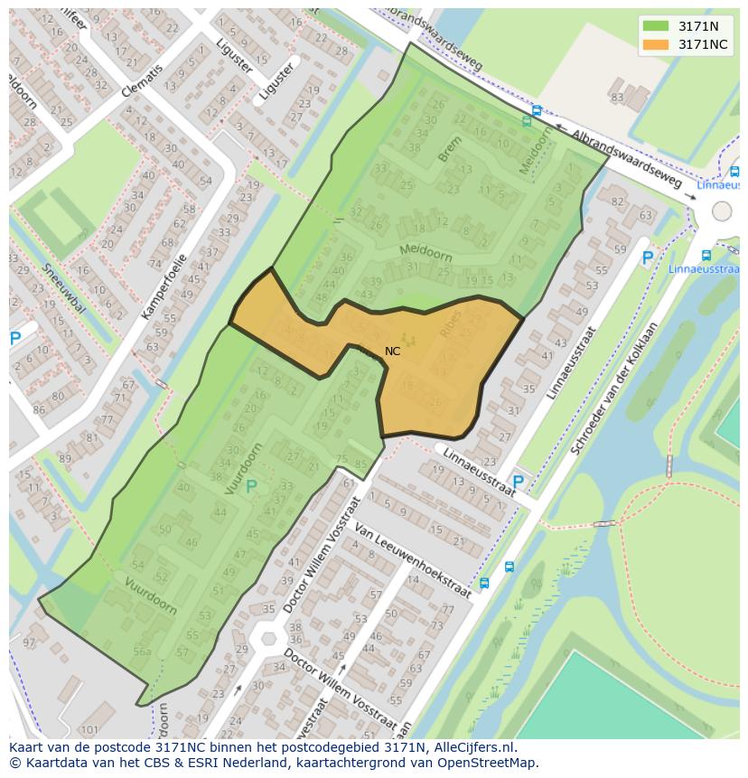 Afbeelding van het postcodegebied 3171 NC op de kaart.