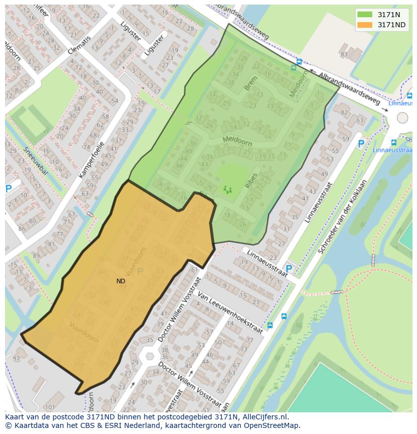 Afbeelding van het postcodegebied 3171 ND op de kaart.