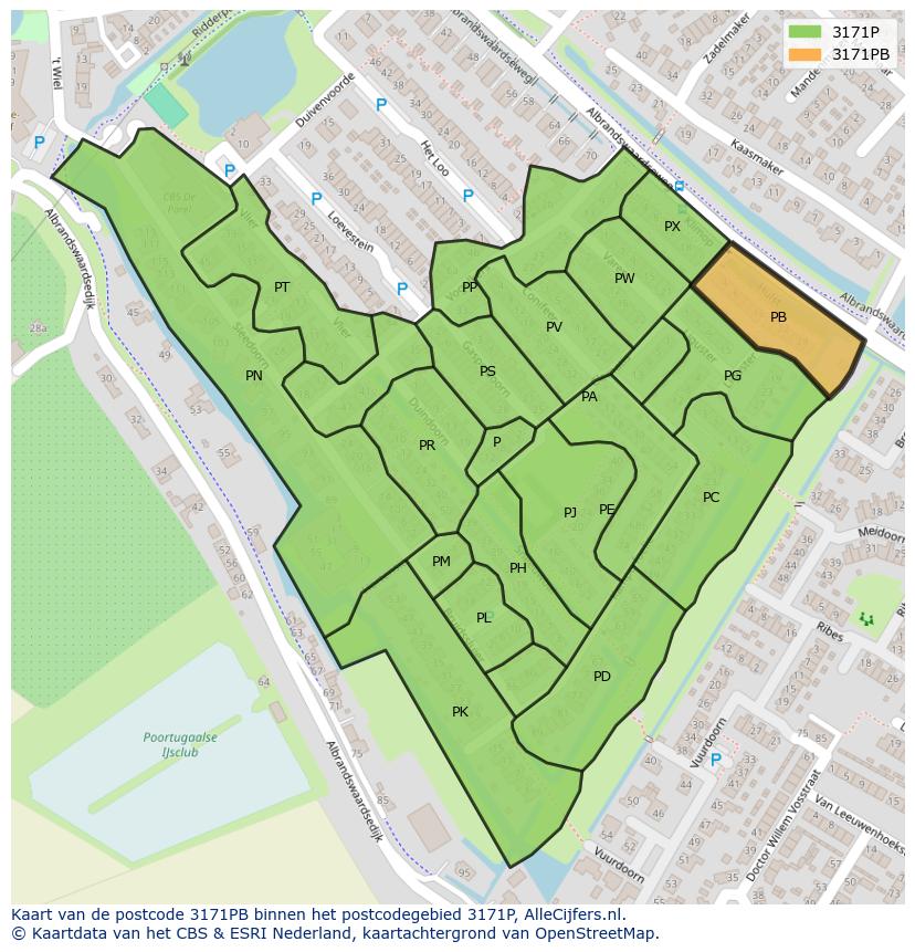 Afbeelding van het postcodegebied 3171 PB op de kaart.
