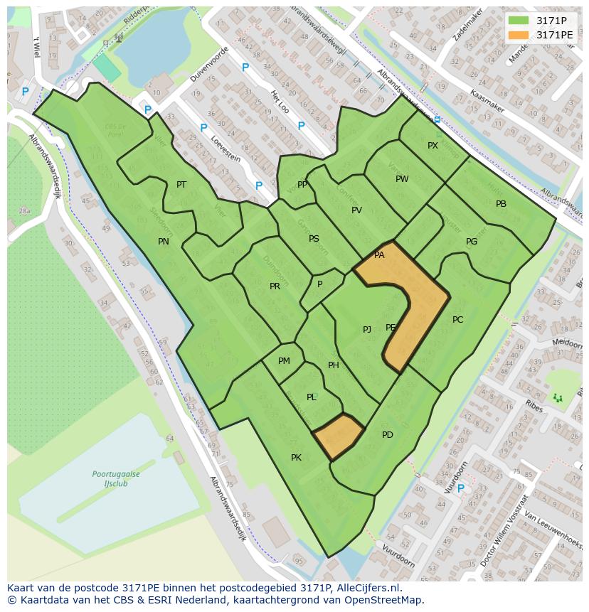 Afbeelding van het postcodegebied 3171 PE op de kaart.