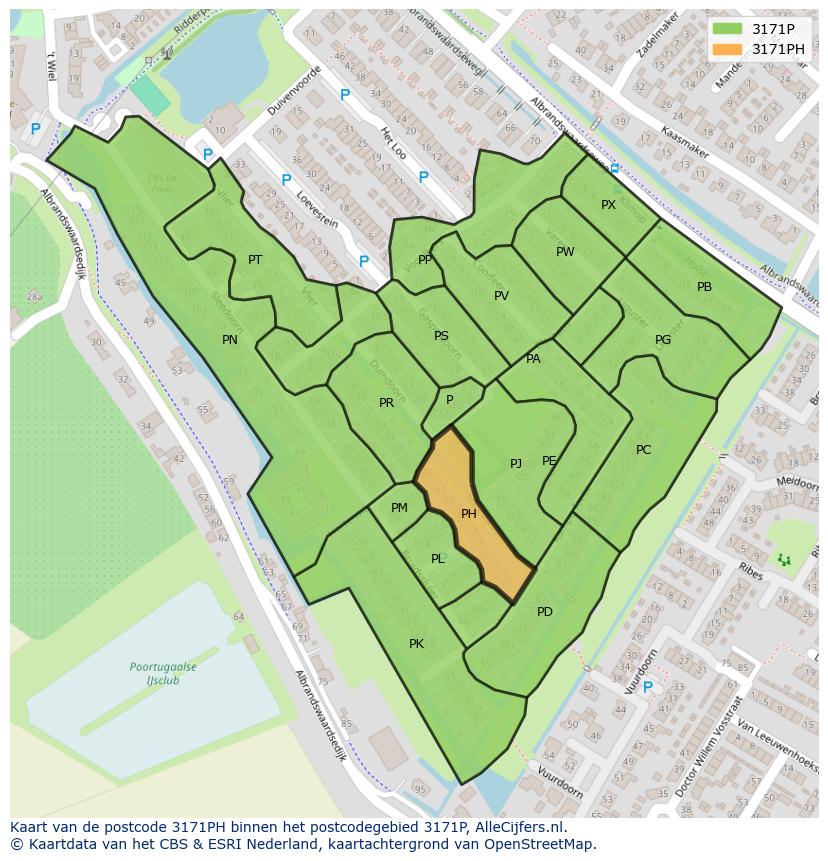 Afbeelding van het postcodegebied 3171 PH op de kaart.