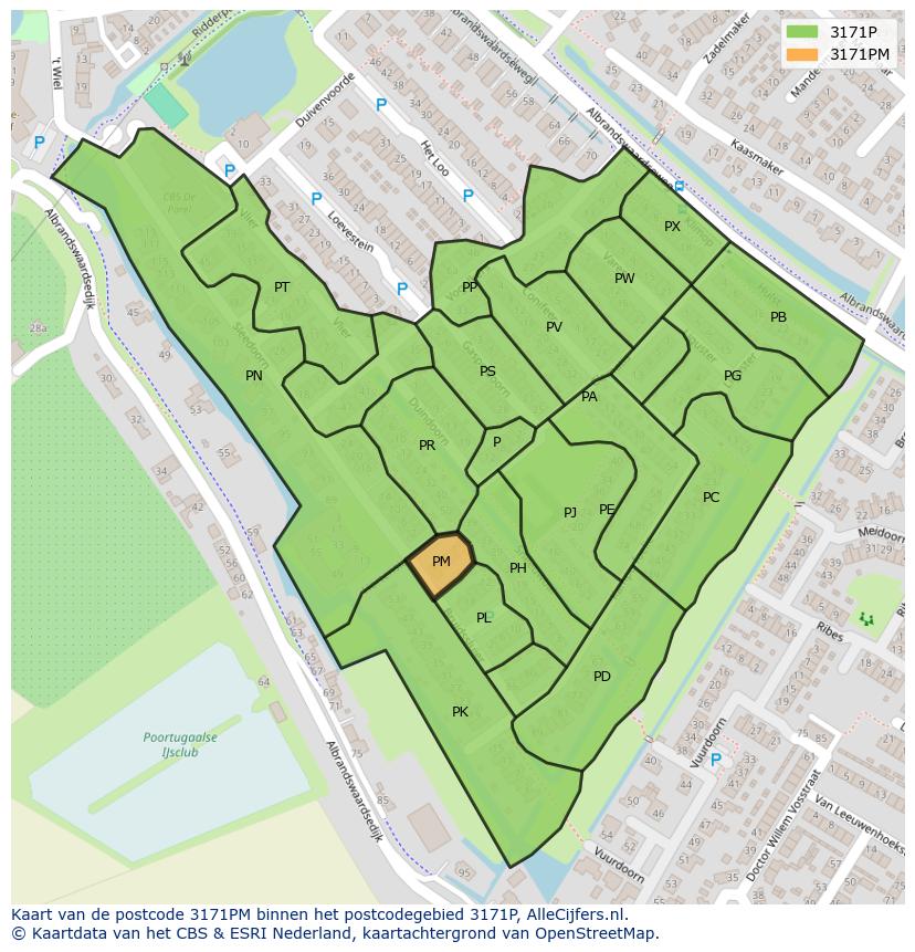 Afbeelding van het postcodegebied 3171 PM op de kaart.