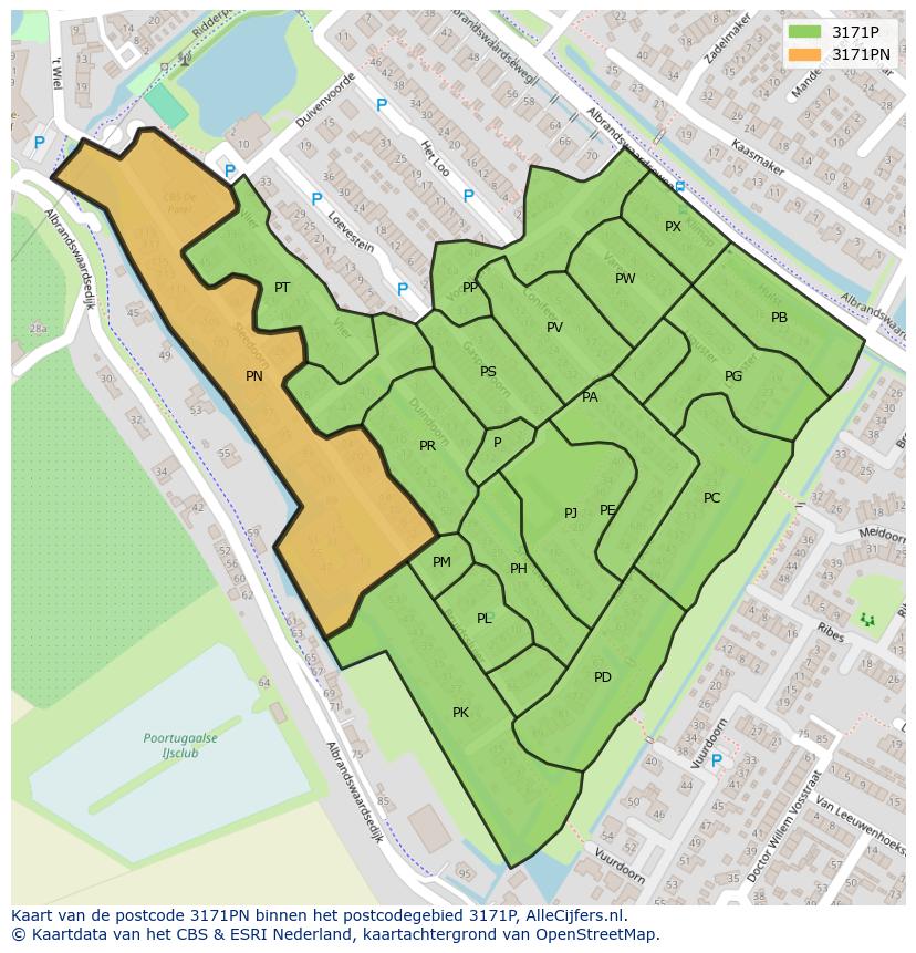 Afbeelding van het postcodegebied 3171 PN op de kaart.