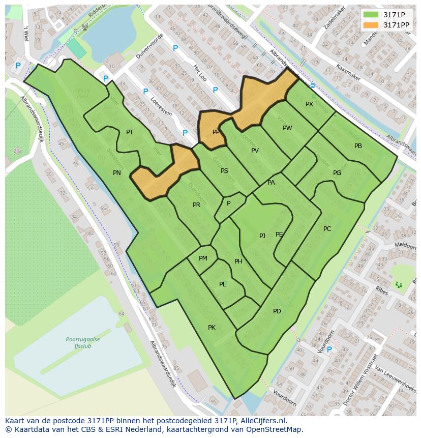 Afbeelding van het postcodegebied 3171 PP op de kaart.