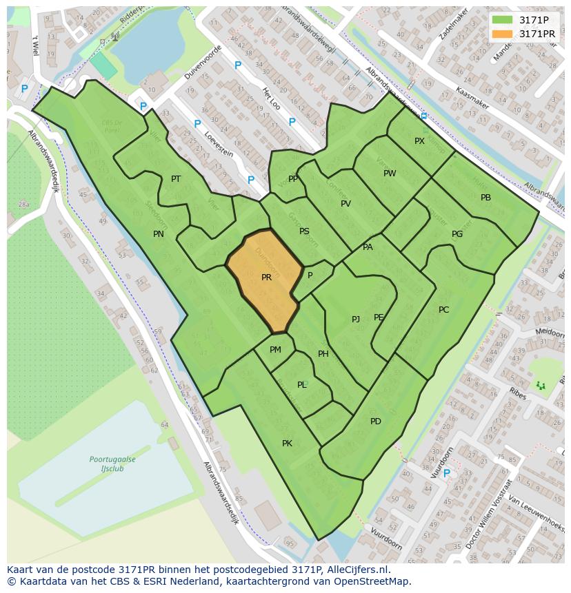 Afbeelding van het postcodegebied 3171 PR op de kaart.