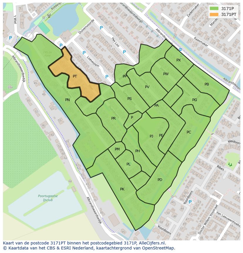 Afbeelding van het postcodegebied 3171 PT op de kaart.